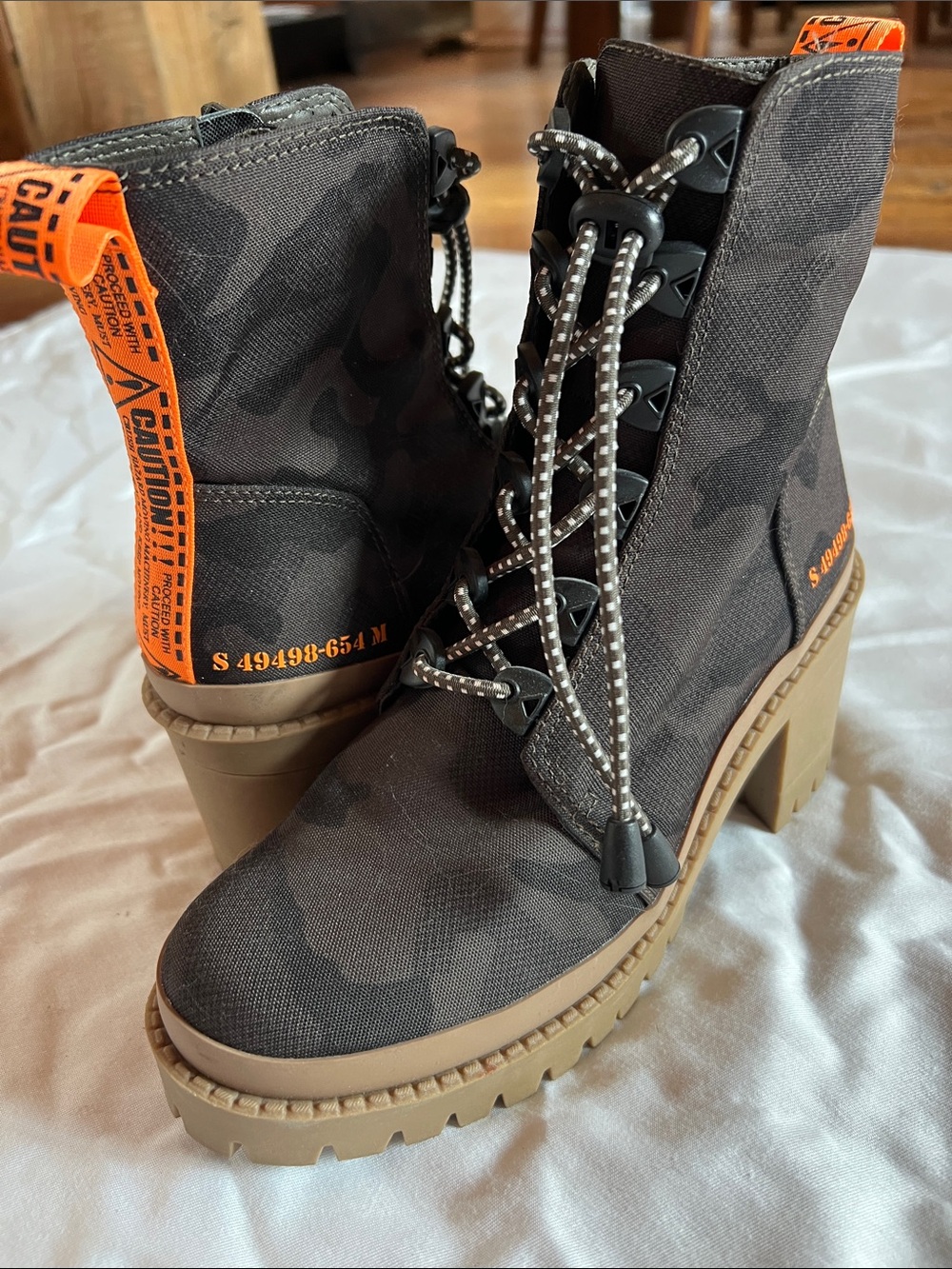 Steve Madden Brown Camo Lace-Up Chunky Heel Boots